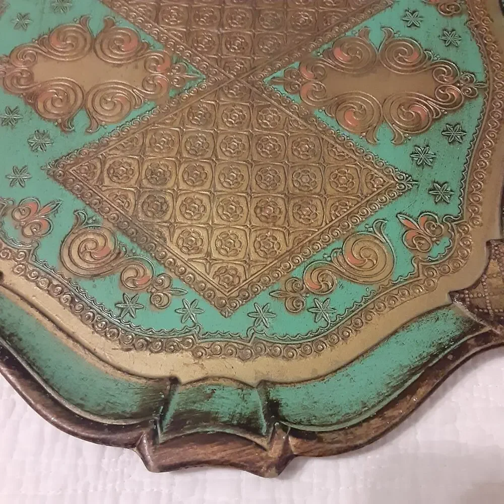 Vintage Florenina Legnolita Stamped Serving Tray Italy Decorative 18.5x13.5
